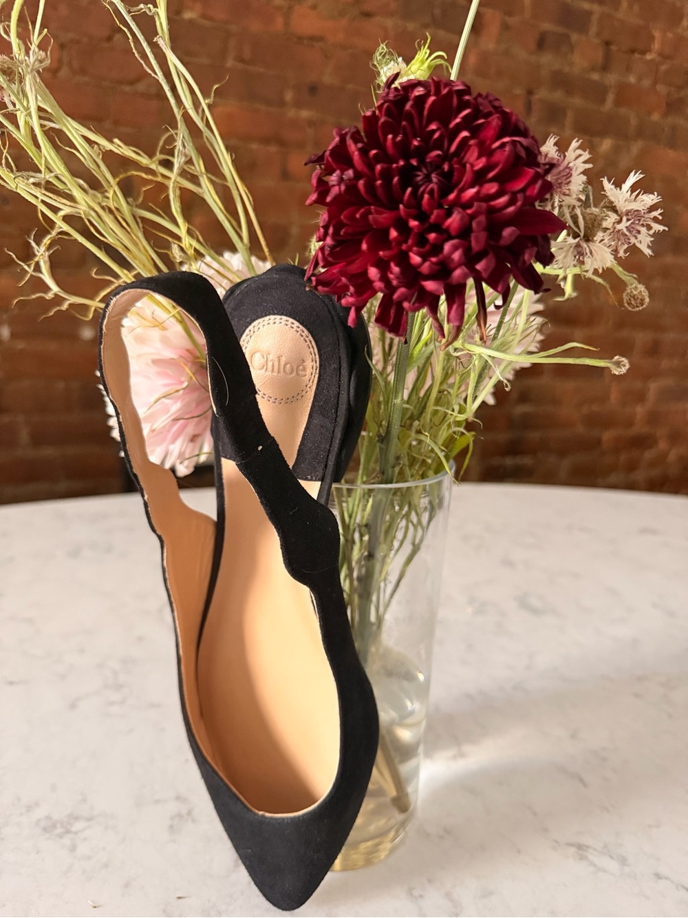 Chloé Black Suede Scalloped Slingback Flats - Picture 3 of 3